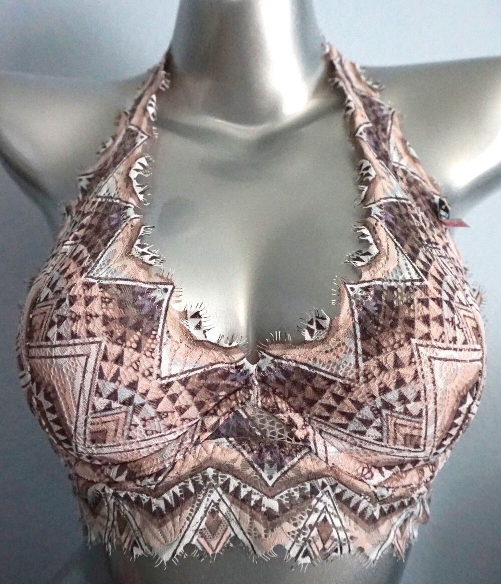 PINK Victoria's Secret Nwt Lightly Lined Cool Geo Lace Halter Bralette Bra XS